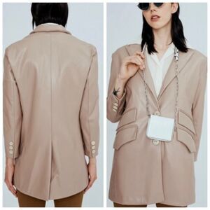 Noize Vegan Leather Blazer XS NWT  Demi Mid-Length NWT Retail $255 Nude/Taupe